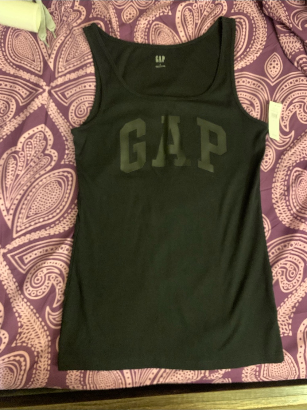 GAP Black Logo Tank Top with Tonal Letters